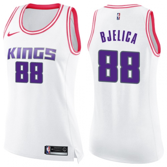Women's Nike Sacramento Kings #88 Nemanja Bjelica Swingman White Pink Fashion NBA Jersey - Ujersey