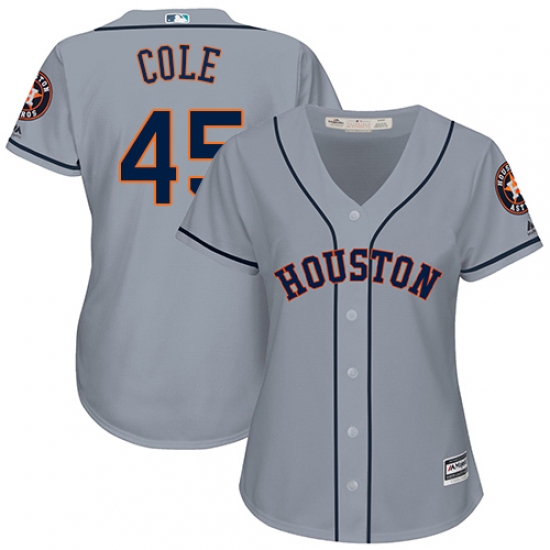 Women's Majestic Houston Astros #45 Gerrit Cole Replica Grey Road Cool Base MLB Jersey - Ujersey