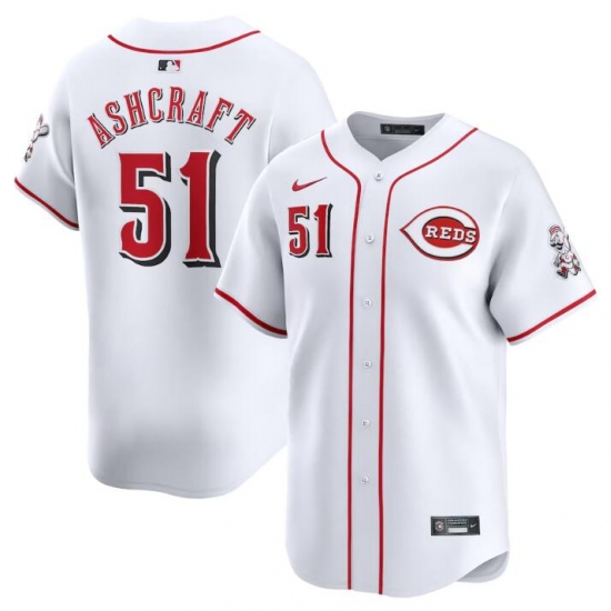 Men's Cincinnati Reds #51 Graham Ashcraft White Home Limited Stitched Baseball Jersey - Ujersey