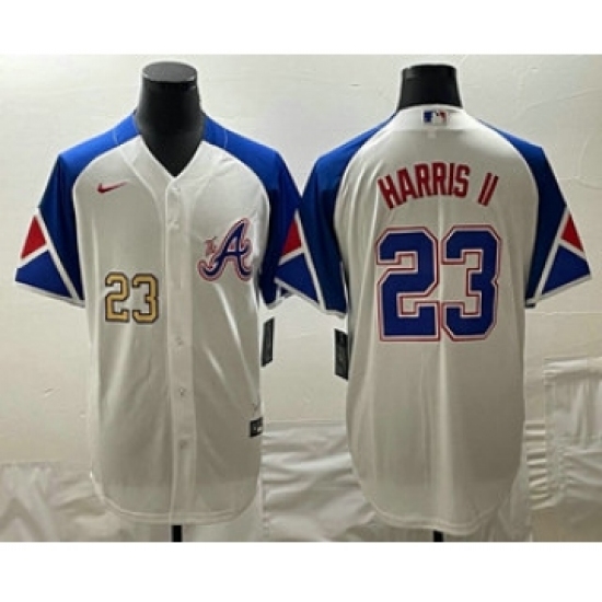 Mens Atlanta Braves #23 Michael Harris II Number White 2023 City Connect Cool Base Stitched Jersey - Ujersey
