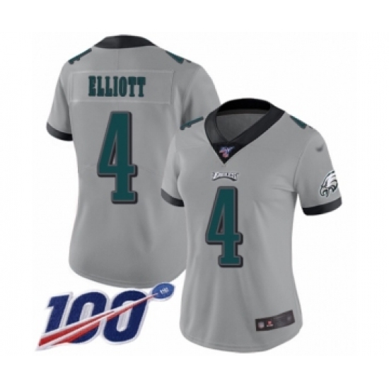 Women's Philadelphia Eagles #4 Jake Elliott Limited Silver Inverted Legend 100th Season Football Jersey - Ujersey