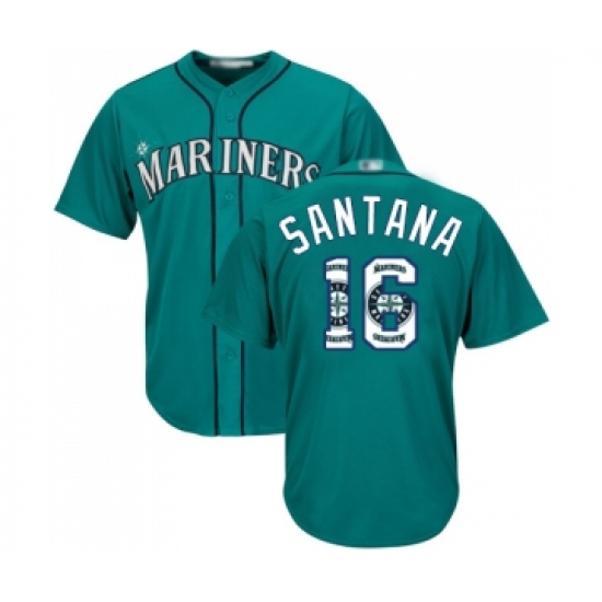 Men's Seattle Mariners #16 Domingo Santana Authentic Teal Green Team Logo Fashion Cool Base Baseball Jersey - Ujersey