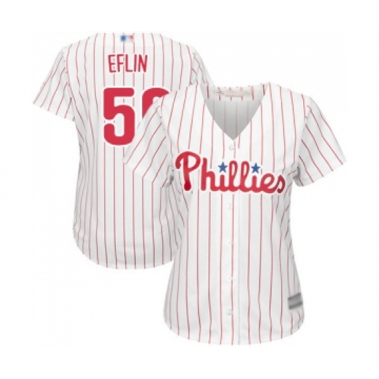 Women's Philadelphia Phillies #56 Zach Eflin Replica White Red Strip Home Cool Base Baseball Jersey - Ujersey