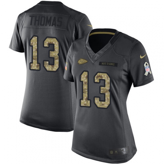 Women's Nike Kansas City Chiefs #13 De'Anthony Thomas Limited Black 2016 Salute to Service NFL Jersey - Ujersey