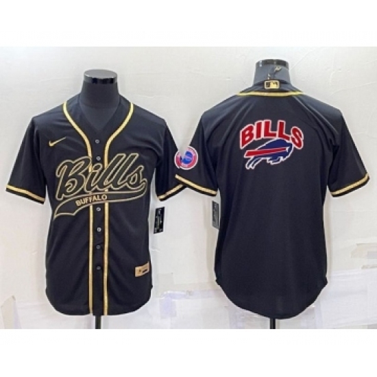 Men's Buffalo Bills Black Team Big Logo With Patch Cool Base Stitched Baseball Jersey - Ujersey