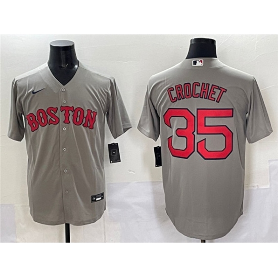 Men's Boston Red Sox #35 Garrett Crochet Gray Cool Base Stitched Baseball Jersey - Ujersey