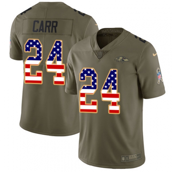 Youth Nike Baltimore Ravens #24 Brandon Carr Limited Olive/USA Flag Salute to Service NFL Jersey - Ujersey