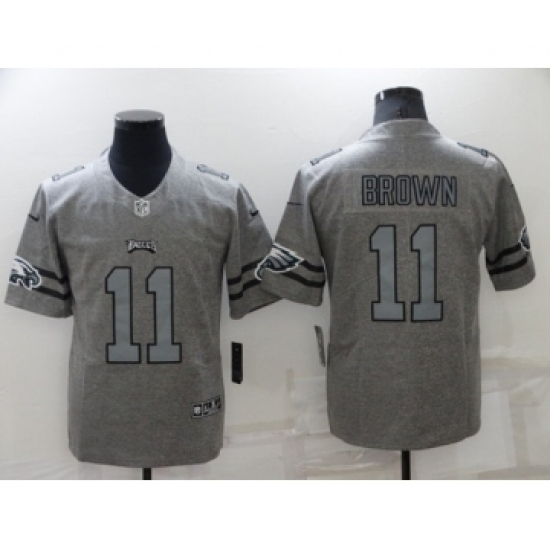 Men's Philadelphia Eagles #11 A. J. Brown Gray Gridiron Team Logo Limited Stitched Jersey - Ujersey