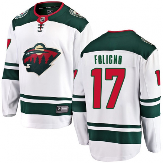 Men's Minnesota Wild #17 Marcus Foligno Authentic White Away Fanatics Branded Breakaway NHL Jersey - Ujersey