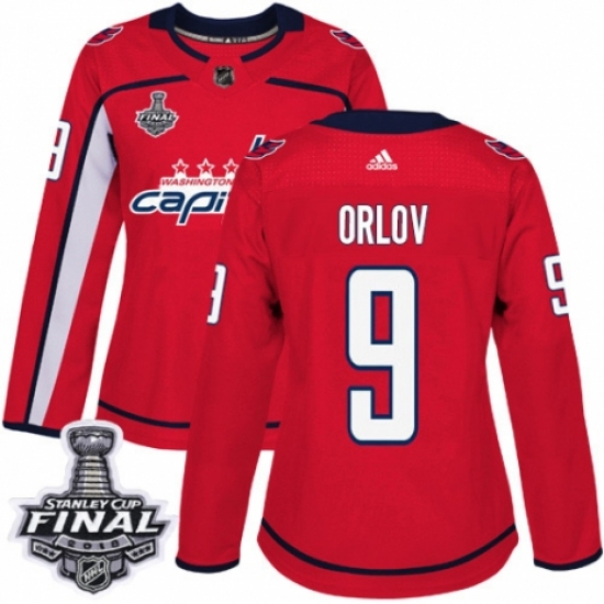 Women's Adidas Washington Capitals #9 Dmitry Orlov Authentic Red Home 2018 Stanley Cup Final NHL Jersey
