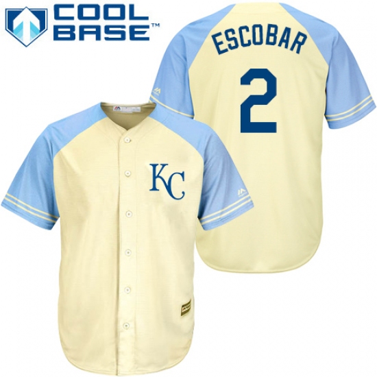 Men's Majestic Kansas City Royals #2 Alcides Escobar Authentic Cream Exclusive Vintage Cool Base MLB Jersey - Ujersey