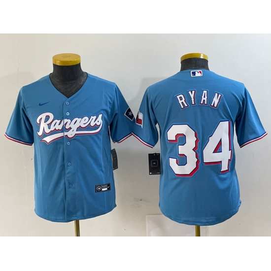 Youth Texas Rangers #34 Nolan Ryan Light Blue Team Logo Cool Base Jersey - Ujersey