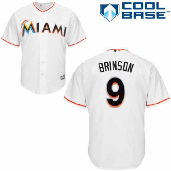 Youth Majestic Miami Marlins #9 Lewis Brinson Authentic White Home Cool Base MLB Jersey - Ujersey