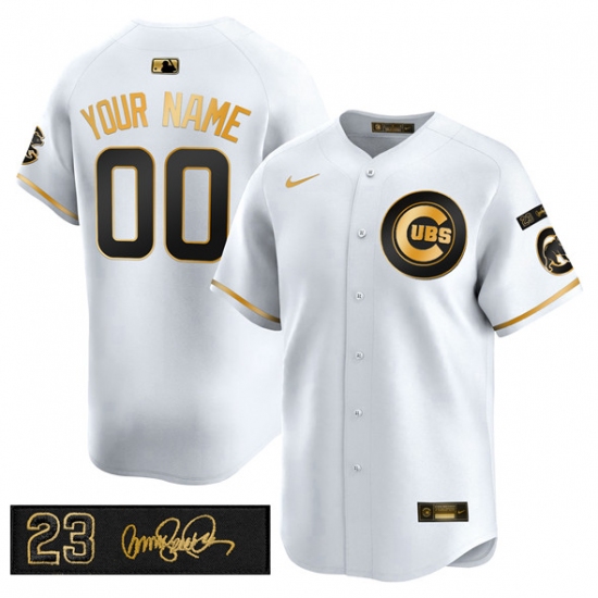 Men’s Chicago Cubs Active Player Custom White Gold 'Ryne Sandberg Tribute' Vapor Limited V3 Stitched Baseball Jersey - Ujersey