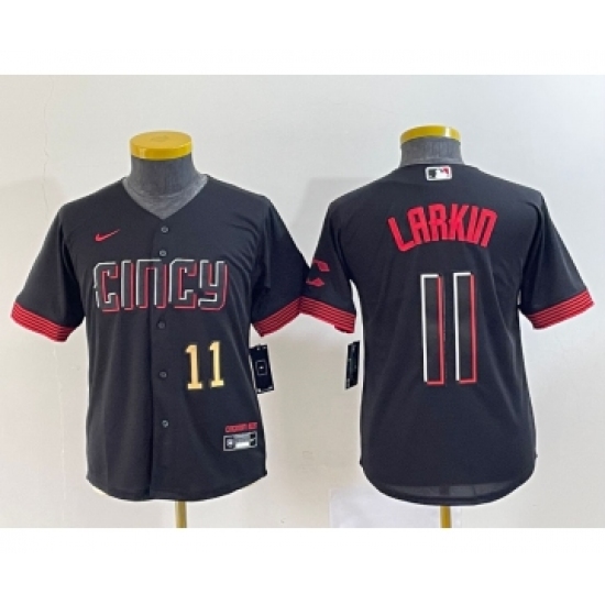 Youth Cincinnati Reds #11 Barry Larkin Number Black 2023 City Connect Cool Base Stitched Jersey - Ujersey