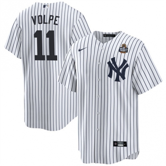 Men's New York Yankees #11 Anthony Volpe White 2024 World Series With Name Cool Base Stitched Baseball Jersey - Ujersey