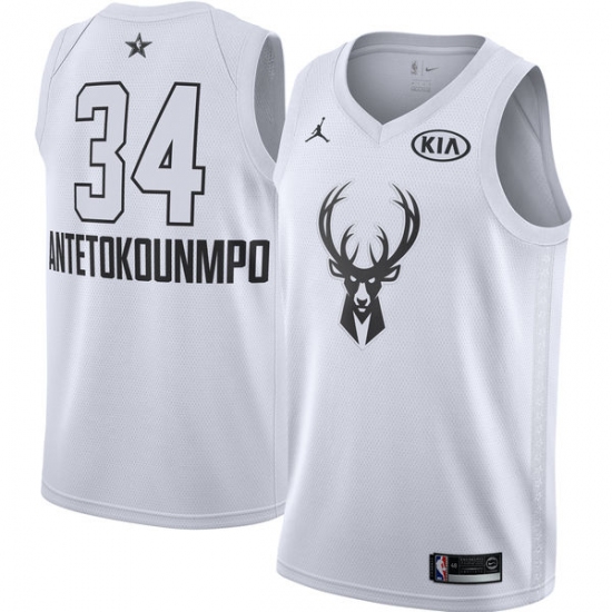 Men's Nike Jordan Milwaukee Bucks #34 Giannis Antetokounmpo Swingman White 2018 All-Star Game NBA Jersey