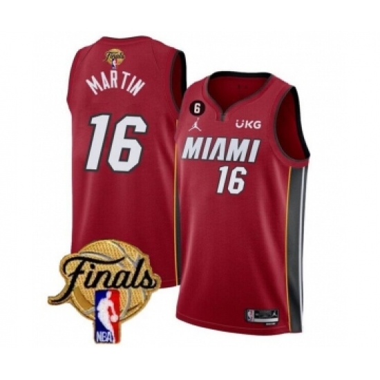 Men's Miami Heat #16 Caleb Martin Red 2023 Finals Statement Edition With NO.6 Stitched Basketball Jersey - Ujersey