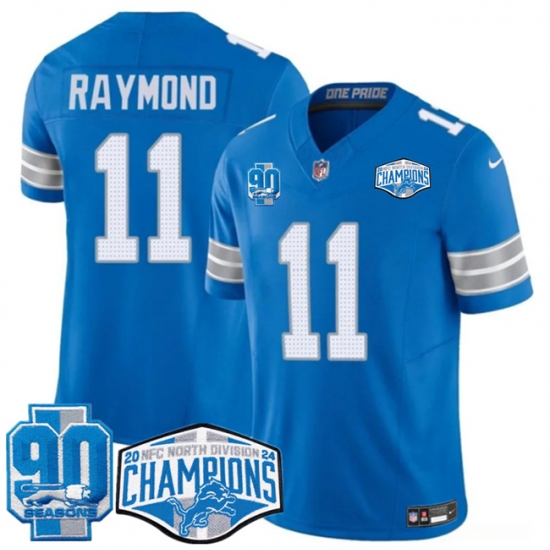 Men's Detroit Lions #11 Kalif Raymond Blue 2024 NFC North Champions 90th Anniversary F.U.S.E. Vapor Limited Stitched Jersey - Ujersey