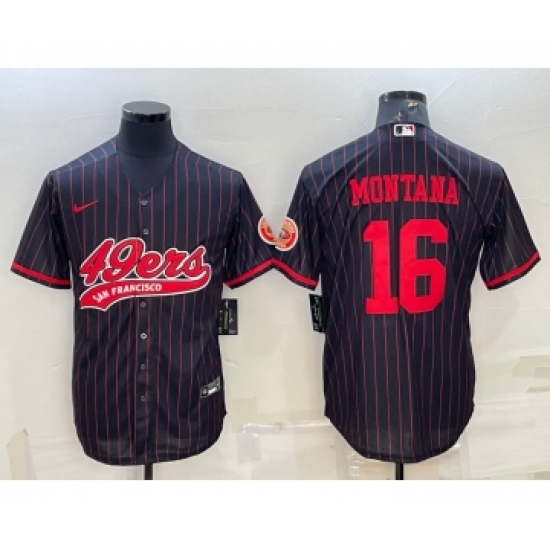 Men's San Francisco 49ers #16 Joe Montana Black With Patch Cool Base Stitched Baseball Jersey - Ujersey