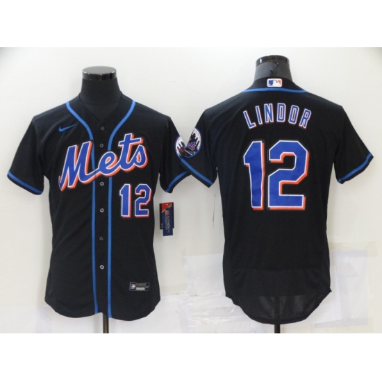 Men's Nike New York Mets #12 Francisco Lindor Black Elite Jersey - Ujersey
