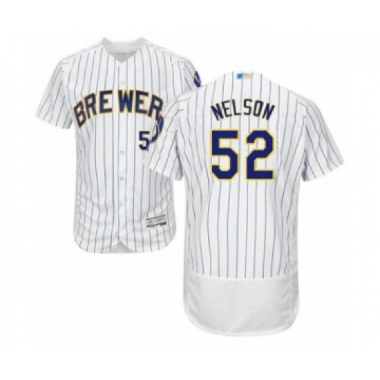 Men's Milwaukee Brewers #52 Jimmy Nelson White Home Flex Base Authentic Collection Baseball Player Jersey - Ujersey