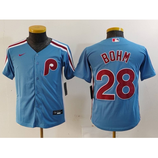 Youth Philadelphia Phillies #28 Alec Bohm Light Blue Cooperstown Cool Base Jersey - Ujersey