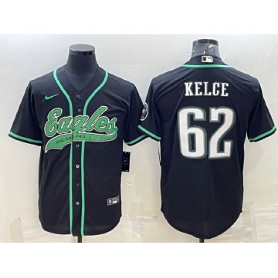 Men's Philadelphia Eagles #62 Jason Kelce Black With Patch Cool Base Stitched Baseball Jersey - Ujersey