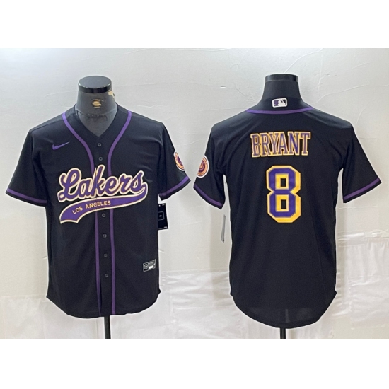 Men's Los Angeles Lakers #8 Kobe Bryant Black Cool Base Stitched Baseball Jersey - Ujersey