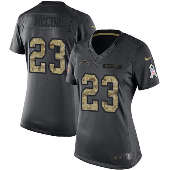 Women's Nike Los Angeles Chargers #23 Dexter McCoil Limited Black 2016 Salute to Service NFL Jersey - Ujersey