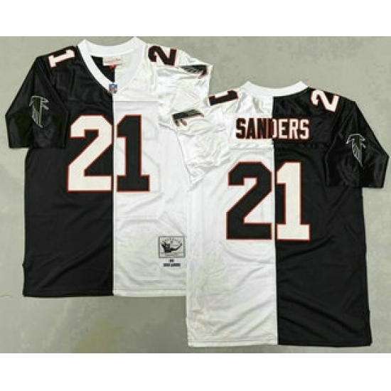 Men's Atlanta Falcons #21 Deion Sanders Black White Split 1992 Throwback Jersey - Ujersey