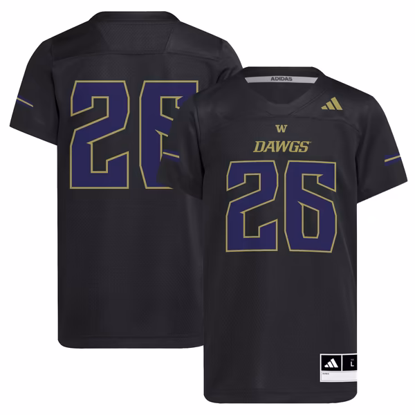 Youth adidas #26 Black Washington Huskies Dawgs Strategy Football Jersey - Ujersey