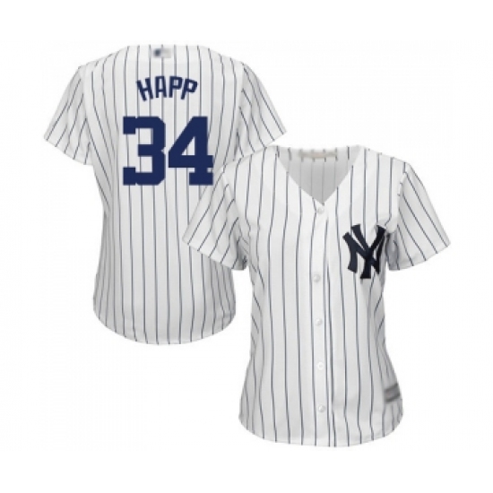 Women's New York Yankees #34 J.A. Happ Authentic White Home Baseball Jersey - Ujersey