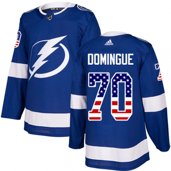 Youth Adidas Tampa Bay Lightning #70 Louis Domingue Authentic Blue USA Flag Fashion NHL Jersey - Ujersey
