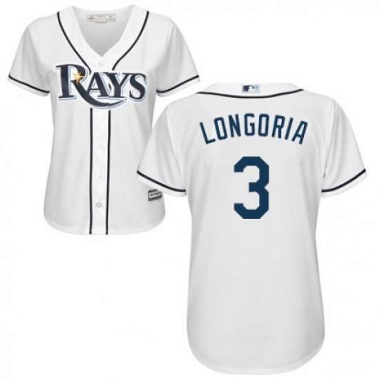 Women's Majestic Tampa Bay Rays #3 Evan Longoria Authentic White Home Cool Base MLB Jersey - Ujersey