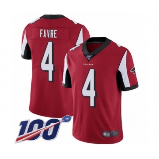 Men's Atlanta Falcons #4 Brett Favre Red Team Color Vapor Untouchable Limited Player 100th Season Football Jersey - Ujersey