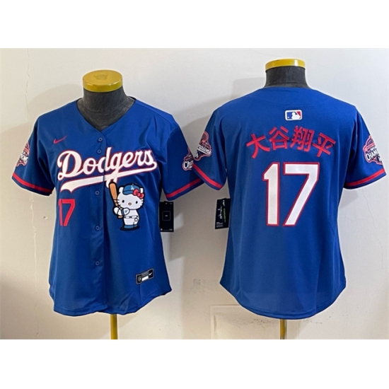 Women's Los Angeles Dodgers #17 大谷翔平 Royal Hello Kitty Night 2025 World Series Champions Stitched Baseball Jersey(Run Small) - Ujersey