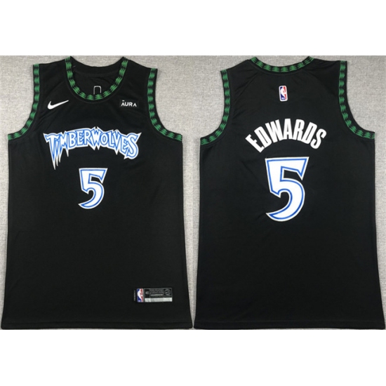 Men's Minnesota Timberwolves #5 Anthony Edwards Black City Edition Stitched Jersey - Ujersey