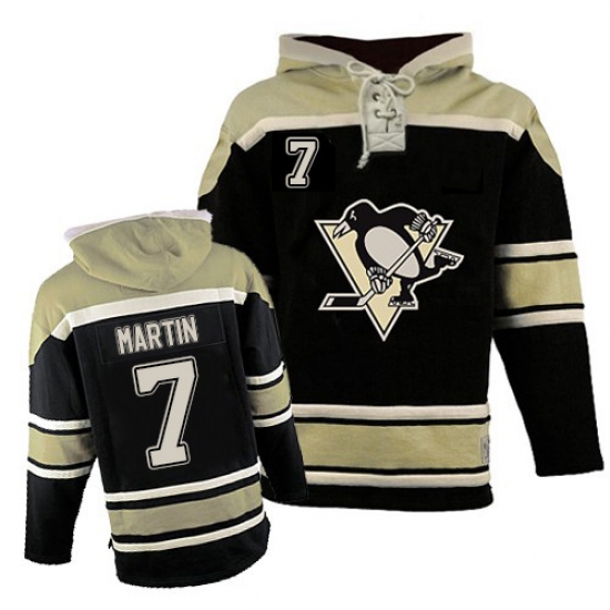 Men's Old Time Hockey Pittsburgh Penguins #7 Paul Martin Authentic Black Sawyer Hooded Sweatshirt NHL Jersey - Ujersey