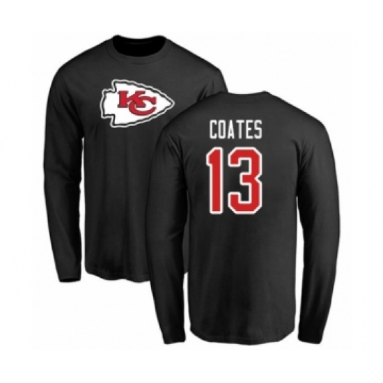 Football Kansas City Chiefs #13 Sammie Coates Black Name & Number Logo Long Sleeve T-Shirt - Ujersey