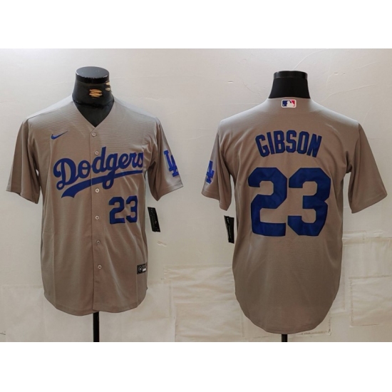 Men's Los Angeles Dodgers #23 Kirk Gibson Number Grey Cool Base Stitched Jerseys - Ujersey