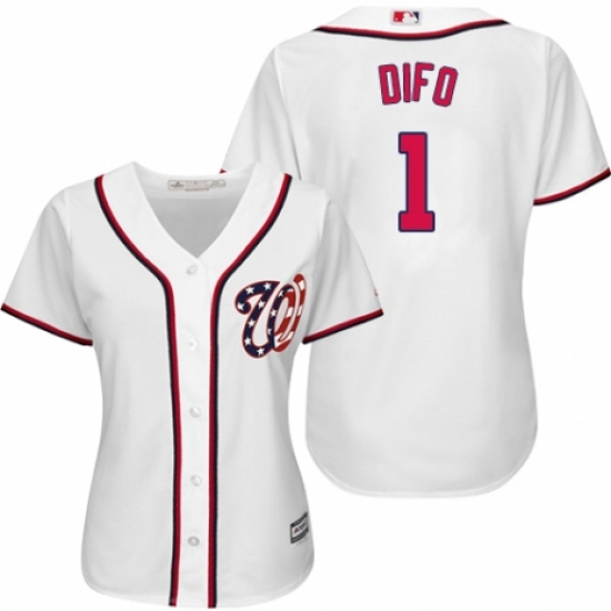 Women's Majestic Washington Nationals #1 Wilmer Difo Authentic White Home Cool Base MLB Jersey - Ujersey