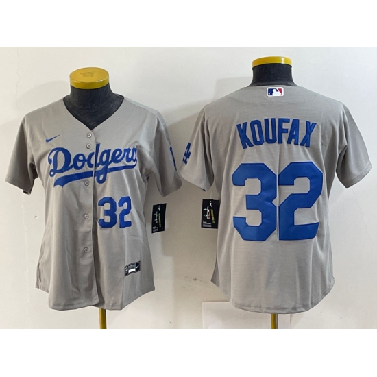 Women's Los Angeles Dodgers #32 Sandy Koufax Number Grey Cool Base Stitched Jerseys - Ujersey