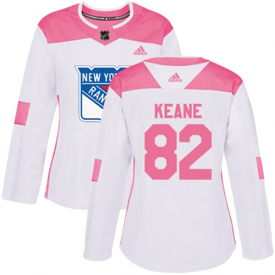 Women's Adidas New York Rangers #82 Joey Keane Authentic White Pink Fashion NHL Jersey - Ujersey