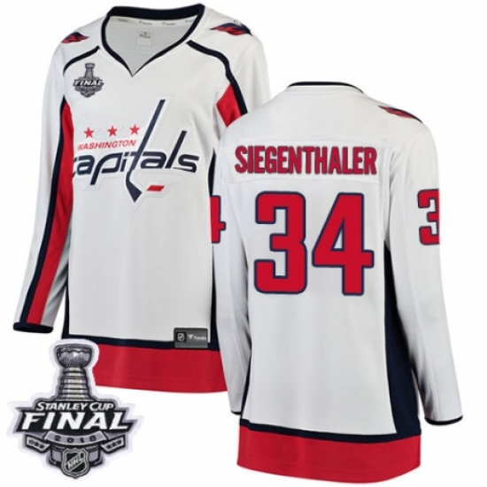 Women's Washington Capitals #34 Jonas Siegenthaler Fanatics Branded White Away Breakaway 2018 Stanley Cup Final NHL Jersey - Ujersey