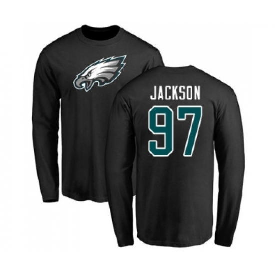 Philadelphia Eagles #97 Malik Jackson Black Name & Number Logo Long Sleeve T-Shirt - Ujersey