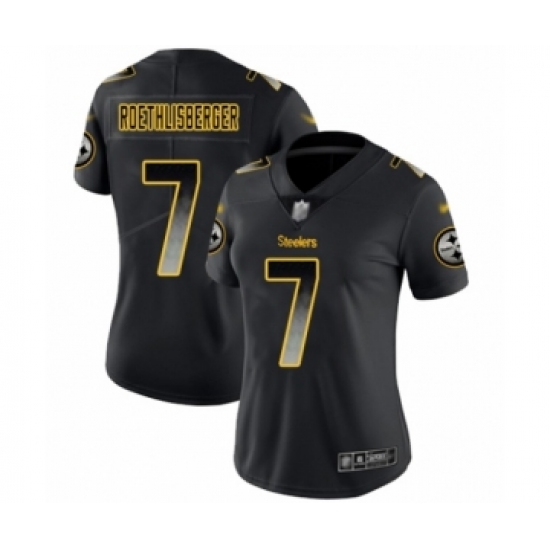 Women's Pittsburgh Steelers #7 Ben Roethlisberger Limited Black Smoke Fashion Football Jersey - Ujersey