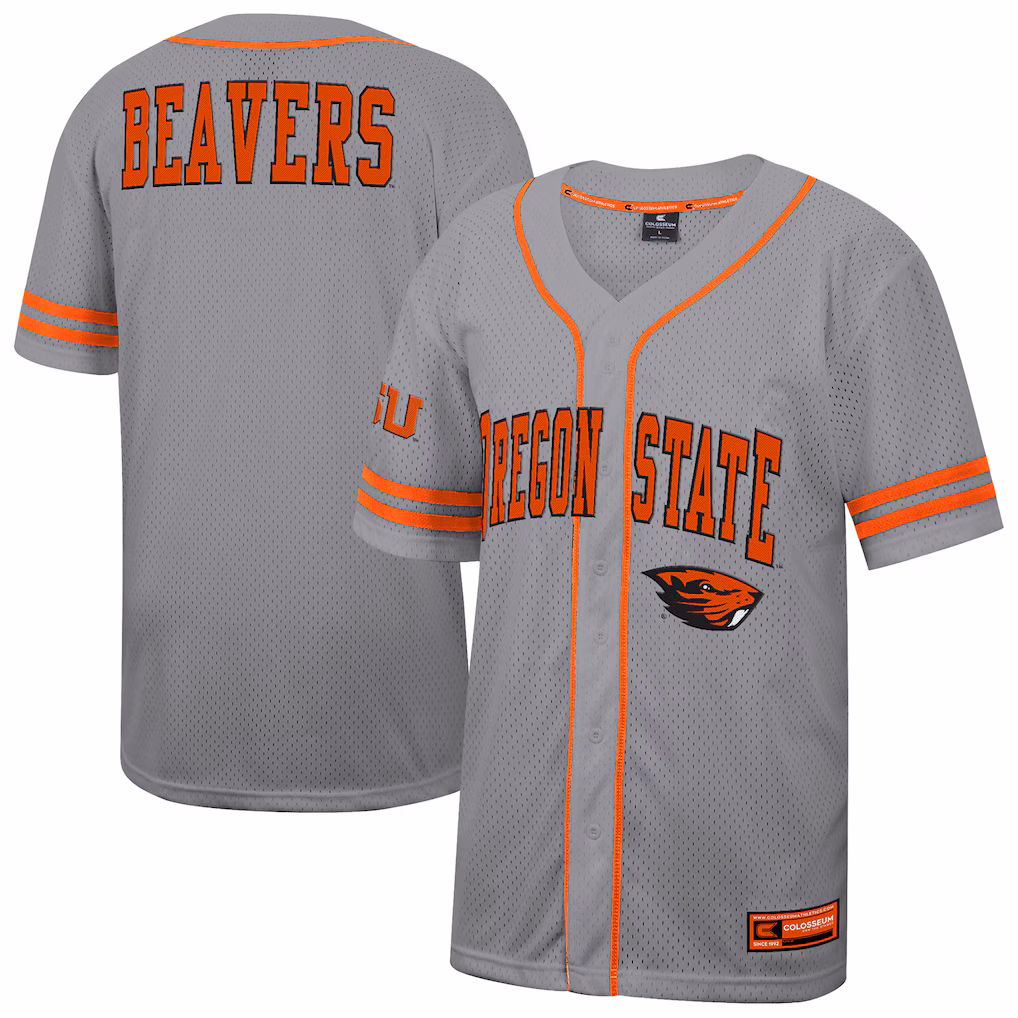 Men's Colosseum Gray Oregon State Beavers Free Spirited Baseball Jersey - SUjersey01