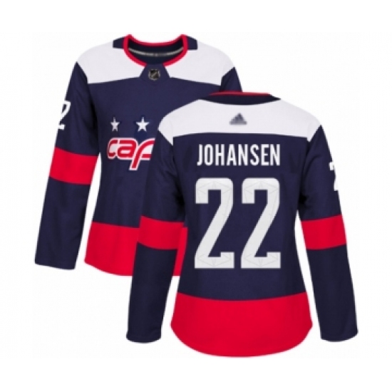Women's Washington Capitals #22 Lucas Johansen Authentic Navy Blue 2018 Stadium Series Hockey Jersey - Ujersey