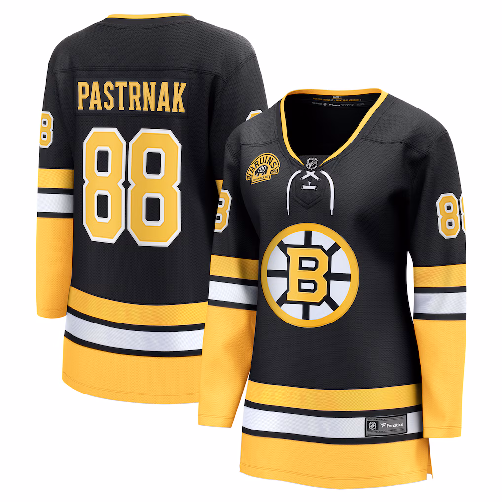 Women's Boston Bruins David Pastrnak Fanatics Black 100th Anniversary Breakaway Jersey - ujerseystore